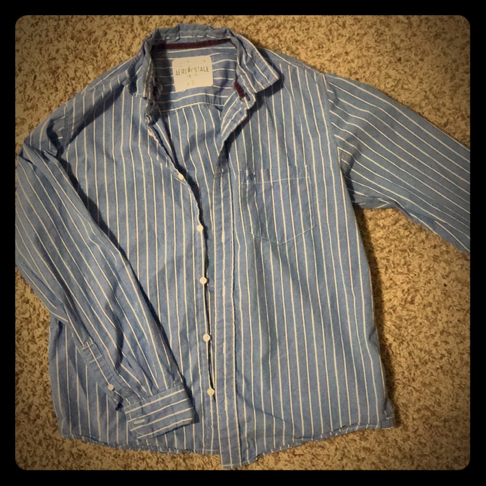 Men’s blue and white striped button down